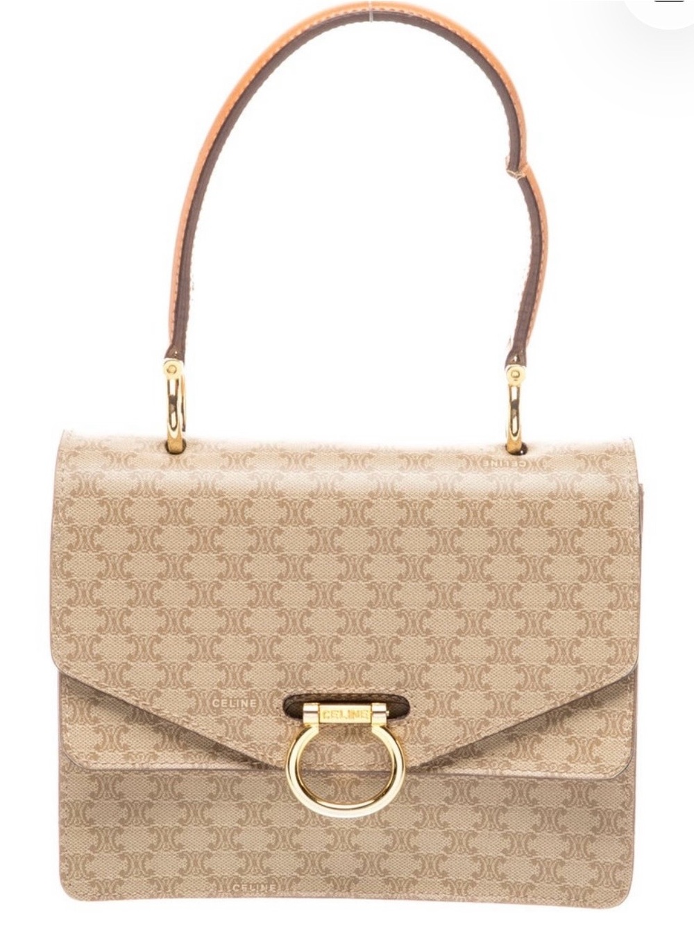 Vintage Celine Macadam Ring Top Handle Bag Monogram Gold Hardware
